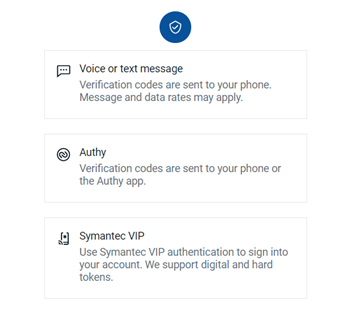 Screenshot of verification options for app