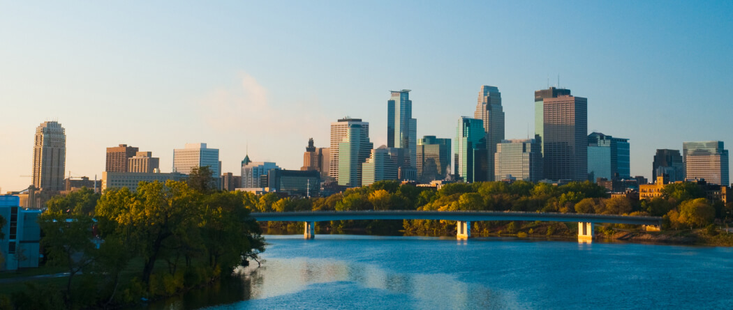 View from river of downtown Minneapolis